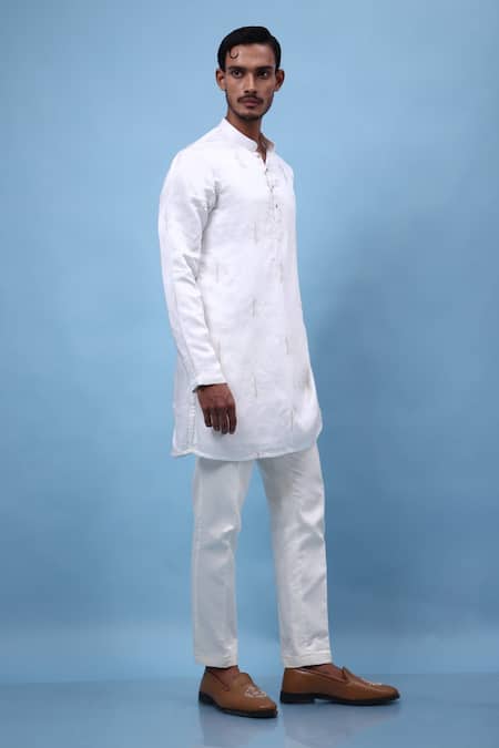 Shop PAARSH White Linen, Satin Embroidery Kurta at Aza Fashions Shop_PAARSH_White Linen, Satin Embroidery Kurta _at_Aza_Fashions