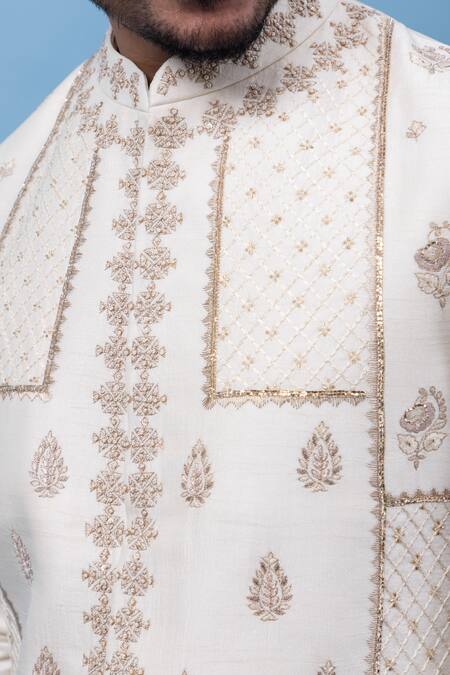 PAARSH Ivory Linen Embroidery Floral Angrakha Kurta at Aza Fashions PAARSH_Ivory Linen Embroidery Floral Angrakha Kurta _at_Aza_Fashions