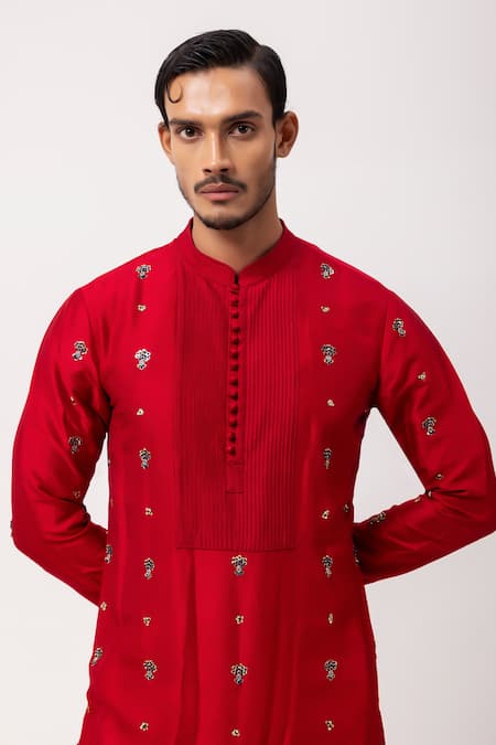 Buy PAARSH Red Silk Embroidery Floral Kurta Online at Aza Fashions Buy_PAARSH_Red Silk Embroidery Floral Kurta _Online_at_Aza_Fashions