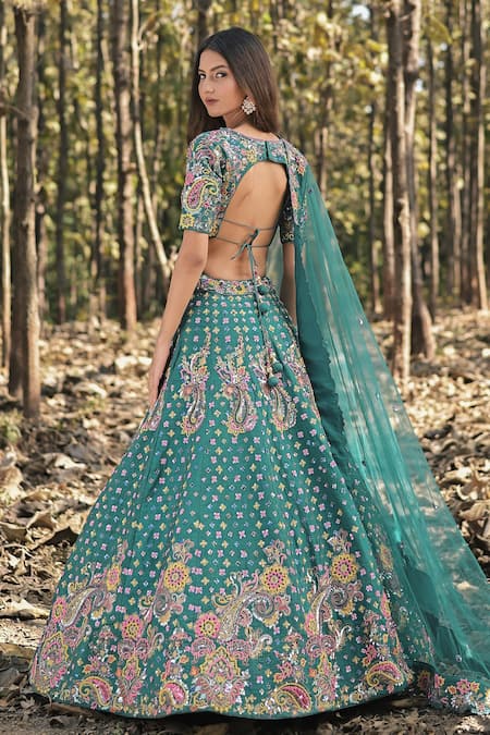 Panihari Raw Silk Embroidered Lehenga Set 