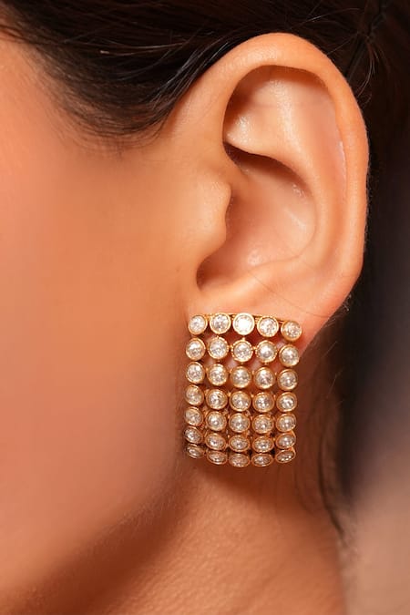 Prestones White Zari Zirconia Embellished Studs 