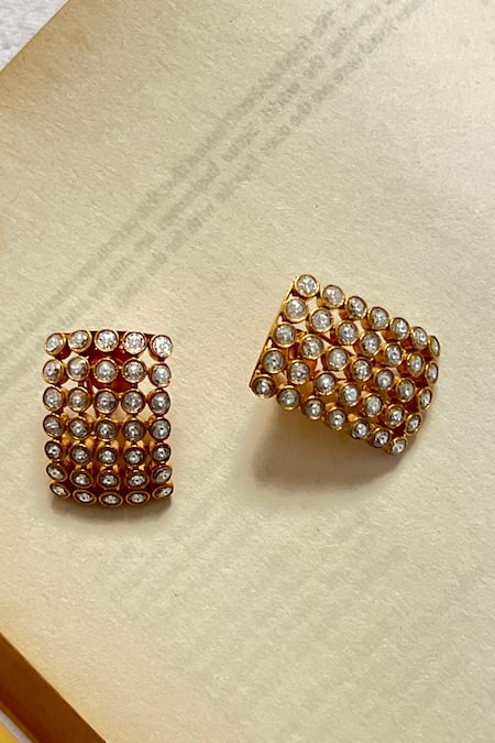 Buy_Prestones_White Zari Zirconia Embellished Studs _Online_at_Aza_Fashions