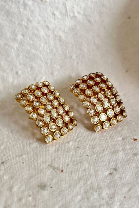 Shop_Prestones_White Zari Zirconia Embellished Studs _Online_at_Aza_Fashions