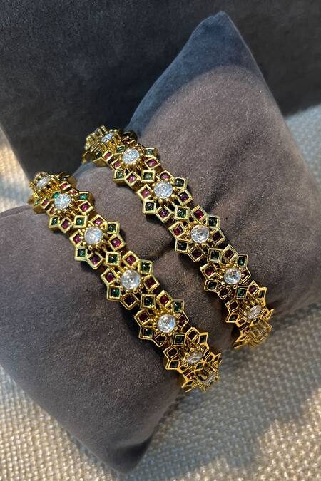 Buy_Prestones_Gold Plated Stones Embellished Bangles - Set Of 2 _Online_at_Aza_Fashions