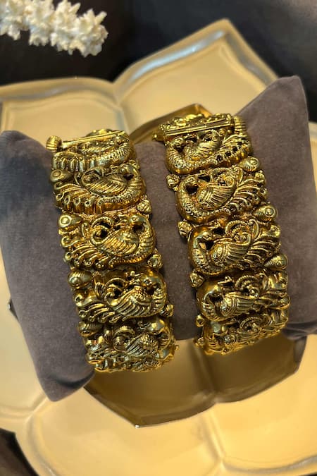 Buy_Prestones_Gold Plated Temple Motif Bangles - Set Of 2_Online_at_Aza_Fashions