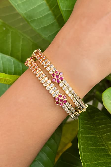 Prestones Red Zirconia Embellished Bangles - Set Of 2 