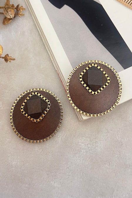 Rejuvenate Jewels Brown Bold Sawdust Studs 