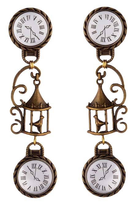 Rejuvenate Jewels_White Timeless Cage Clock Shaped Earrings _Online_at_Aza_Fashions