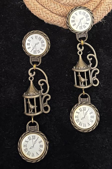 Rejuvenate Jewels Timeless Cage Clock Shaped Earrings 