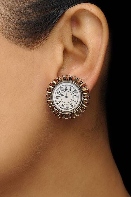 Buy_Rejuvenate Jewels_White Golden Hour Clock Studs _Online_at_Aza_Fashions