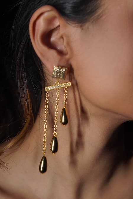 Rejuvenate Jewels_Gold Plated Cascade Statement Earrings _Online_at_Aza_Fashions