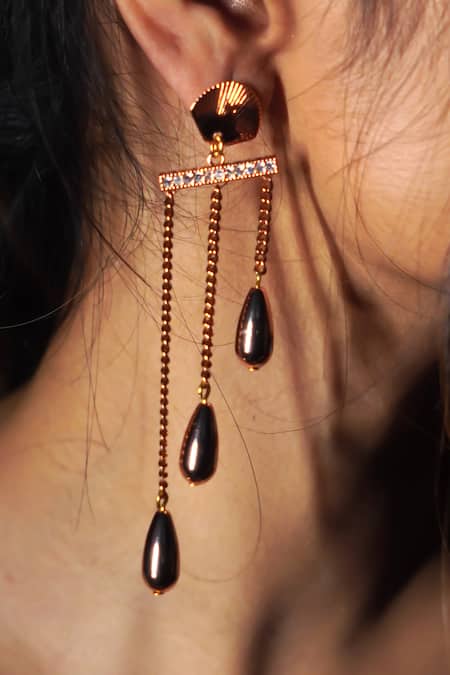 Rejuvenate Jewels_Gold Plated Rose Cascade Statement Earrings _Online_at_Aza_Fashions