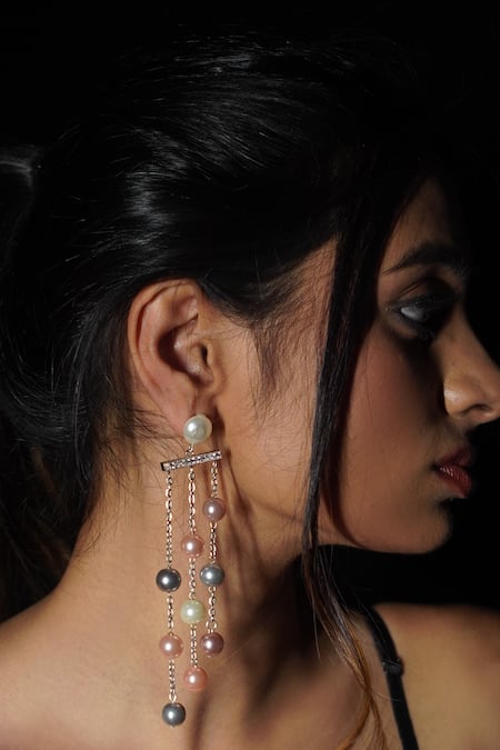 Rejuvenate Jewels_Multi Color Pearls Embellished Dangler Earrings _Online_at_Aza_Fashions