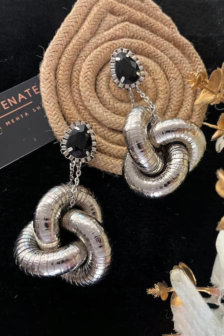 Buy_Rejuvenate Jewels_Silver Plated Knot Statement Earrings _Online_at_Aza_Fashions