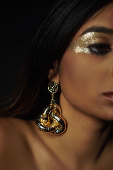 Rejuvenate Jewels_Gold Plated Knot Statement Earrings _Online_at_Aza_Fashions