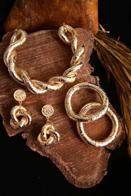 Buy_Rejuvenate Jewels_Gold Plated Knot Statement Earrings _Online_at_Aza_Fashions