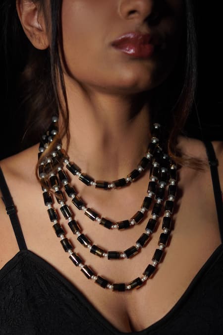 Rejuvenate Jewels_Black Midnight Allure Multi-layered Necklace _Online_at_Aza_Fashions
