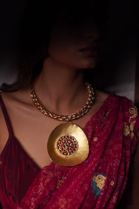 Rejuvenate Jewels_Gold Plated Saanjh Medallion Necklace _Online_at_Aza_Fashions
