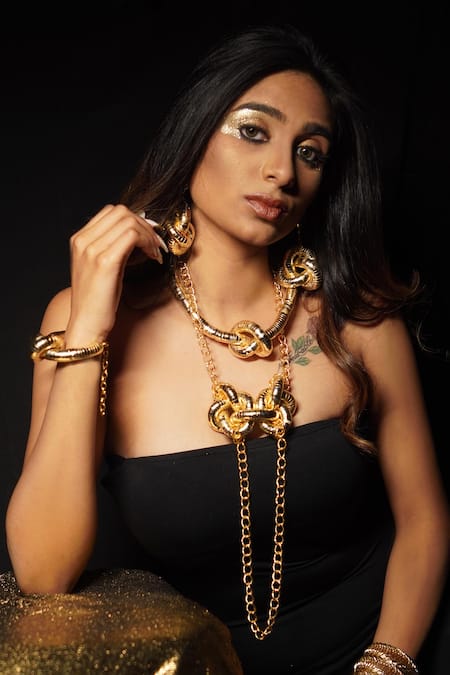 Rejuvenate Jewels Gold Plated Chain Knot Necklace 