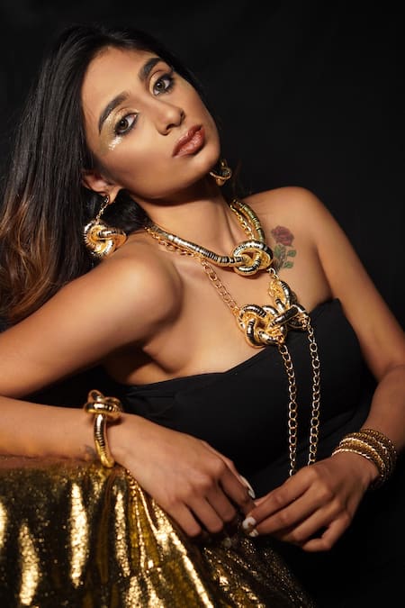 Buy_Rejuvenate Jewels_Gold Plated Chain Knot Necklace _Online_at_Aza_Fashions