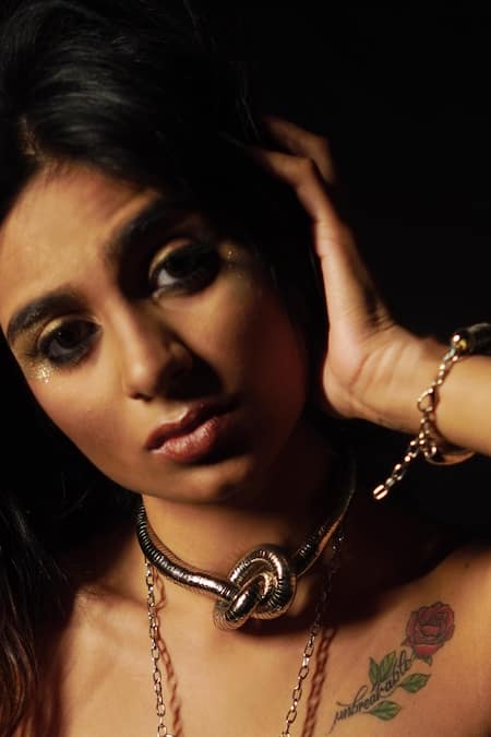 Shop_Rejuvenate Jewels_Silver Plated Single Knot Metallic Necklace _Online_at_Aza_Fashions