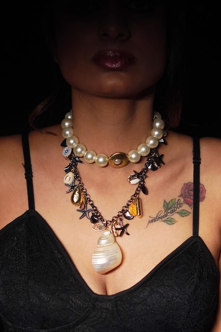 Rejuvenate Jewels_Gold Plated Pearl Embellished Choker _Online_at_Aza_Fashions