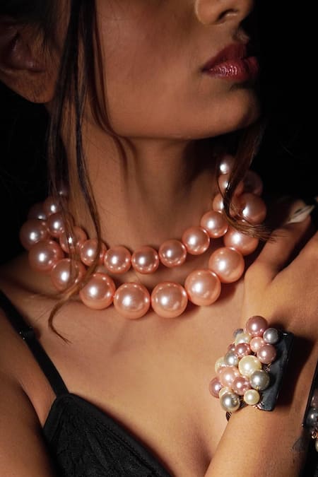Rejuvenate Jewels Pink Blush Pearl Double-layered Necklace Online at Aza Fashions Rejuvenate Jewels_Pink Blush Pearl Double-layered Necklace _Online_at_Aza_Fashions