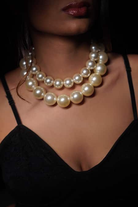 Rejuvenate Jewels White Double Pearl Statement Necklace 