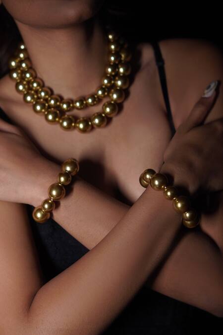 Rejuvenate Jewels_Gold Plated Two-layered Pearls Statement Necklace_Online_at_Aza_Fashions