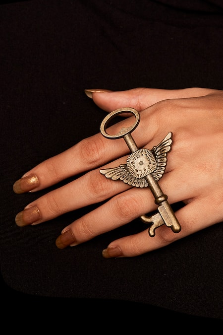 Rejuvenate Jewels Gold Plated Key-shaped Statement Ring 