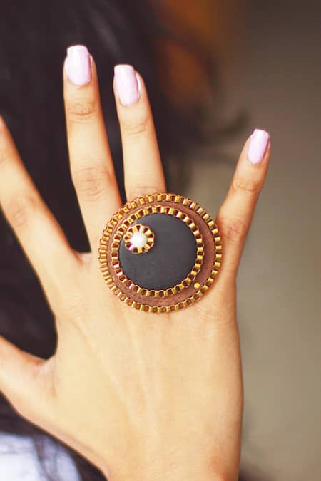 Rejuvenate Jewels_Gold Plated Pearls Layered Wooden Ring _Online_at_Aza_Fashions
