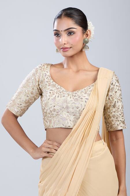 Samyukta Singhania Gold Embroidery Leaf Neck Floral Blouse Online at Aza Fashions Samyukta Singhania_Gold Embroidery Leaf Neck Floral Blouse _Online_at_Aza_Fashions