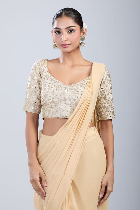 Buy Samyukta Singhania Gold Embroidery Leaf Neck Floral Blouse Online at Aza Fashions Buy_Samyukta Singhania_Gold Embroidery Leaf Neck Floral Blouse _Online_at_Aza_Fashions
