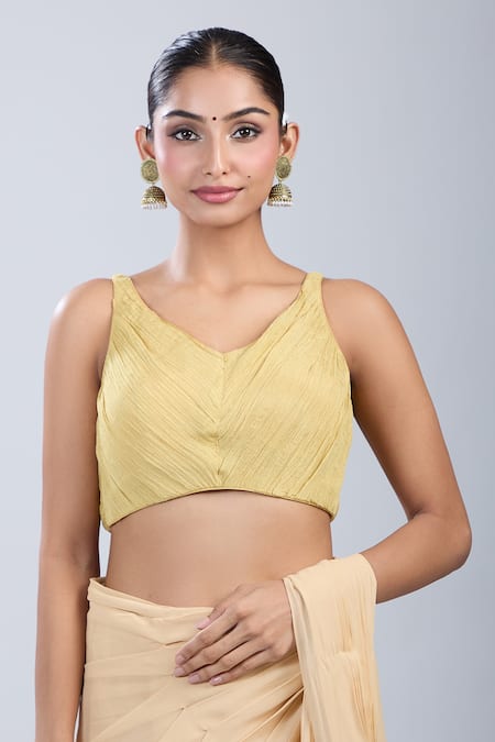 Samyukta Singhania Gold Tissue V-neck Textured Blouse Online at Aza Fashions Samyukta Singhania_Gold Tissue V-neck Textured Blouse _Online_at_Aza_Fashions