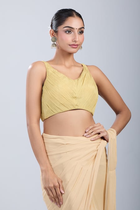 Buy Samyukta Singhania Gold Tissue V-neck Textured Blouse Online at Aza Fashions Buy_Samyukta Singhania_Gold Tissue V-neck Textured Blouse _Online_at_Aza_Fashions