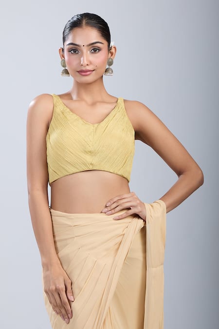 Shop Samyukta Singhania Gold Tissue V-neck Textured Blouse Online at Aza Fashions Shop_Samyukta Singhania_Gold Tissue V-neck Textured Blouse _Online_at_Aza_Fashions