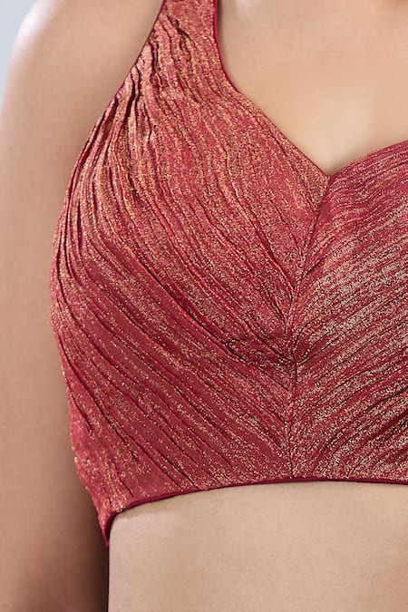 Shop_Samyukta Singhania_Rust Tissue Scoop Neck Textured Sleeveless Blouse _Online_at_Aza_Fashions