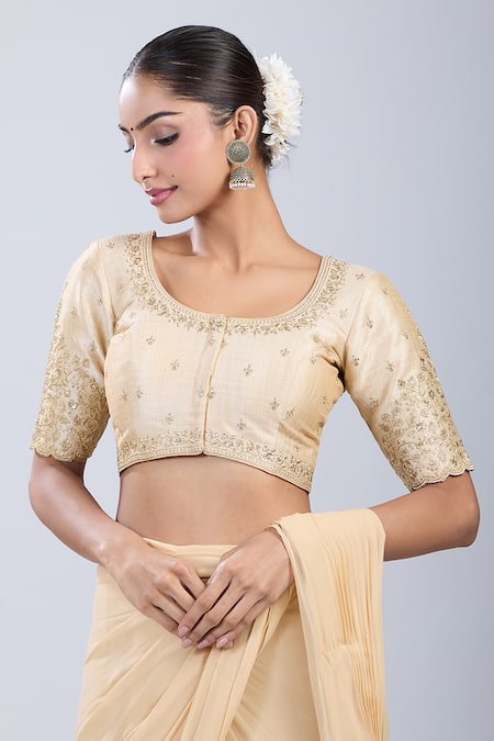 Samyukta Singhania Gold Embroidery Round Neck Tonal Blouse 