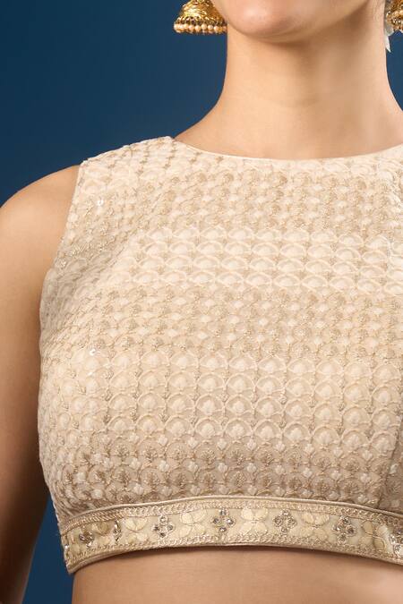 Samyukta Singhania Gold Embroidery Round Neck Geometric Pattern Blouse Online at Aza Fashions Samyukta Singhania_Gold Embroidery Round Neck Geometric Pattern Blouse _Online_at_Aza_Fashions