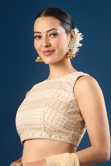 Buy Samyukta Singhania Gold Embroidery Round Neck Geometric Pattern Blouse Online at Aza Fashions Buy_Samyukta Singhania_Gold Embroidery Round Neck Geometric Pattern Blouse _Online_at_Aza_Fashions