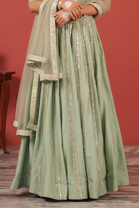 Shop_Suruchi Parakh_Ivory Tissue, Net Embroidery, Sequins V-neck Blouse Skirt Set _Online_at_Aza_Fashions