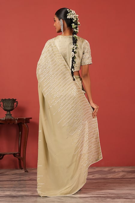 Suruchi Parakh Hand-Embroidered Cutwork Blouse With Sequin Saree 