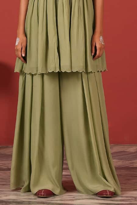 Buy_Suruchi Parakh_Green Crepe Beads, Embroidery Square Neck Top And Palazzo Set _Online_at_Aza_Fashions