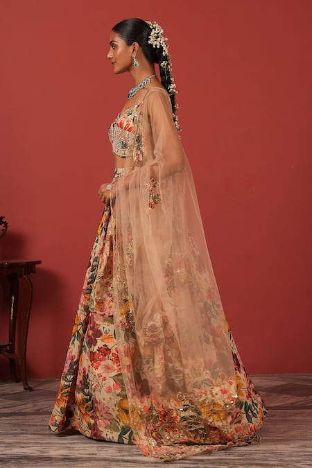 Buy_Suruchi Parakh_Multi Color Georgette, Tissue Zari, Zardozi Handcrafted Bustier Lehenga Set _Online_at_Aza_Fashions