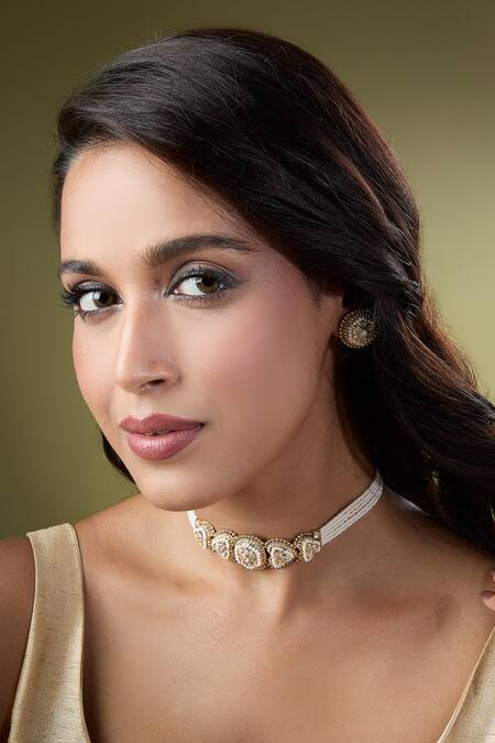 Shop Nazaakat By Samara Singh White Faux Diamonds Kundan Embellished Necklace Set Shop_Nazaakat By Samara Singh_White Faux Diamonds Kundan Embellished Necklace Set