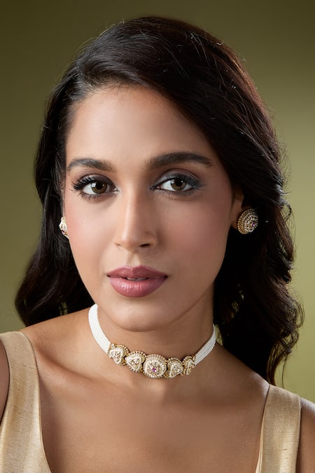 Nazaakat By Samara Singh_Red Kundan Choker Necklace Set _at_Aza_Fashions