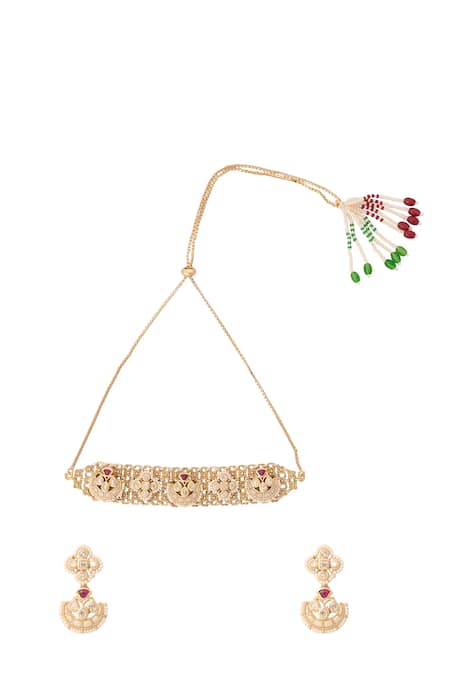 Nazaakat By Samara Singh Ruby & White Kundan Choker Set 