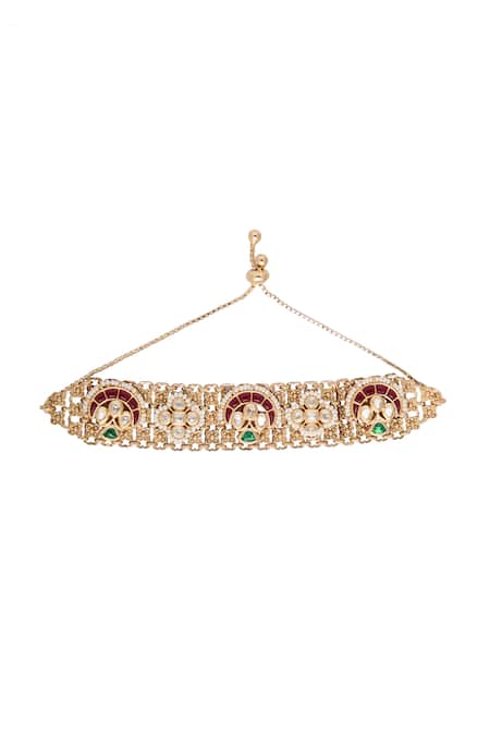 Nazaakat By Samara Singh Ruby & Green Kundan Bracelet 