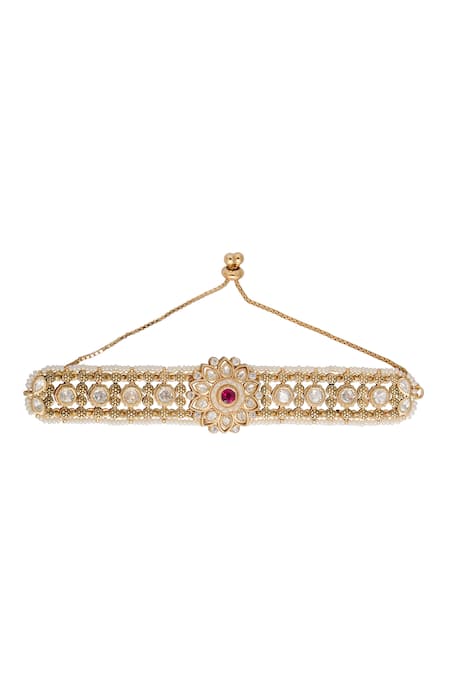 Nazaakat By Samara Singh Ruby & White Kundan Bracelet 