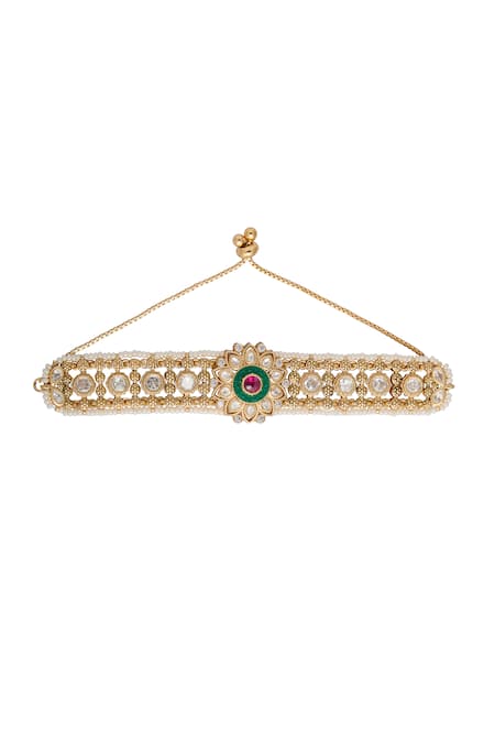 Nazaakat By Samara Singh Green & Ruby Kundan Bracelet 